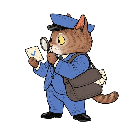 EmailValidly’s cat mail inspector checking an envelope